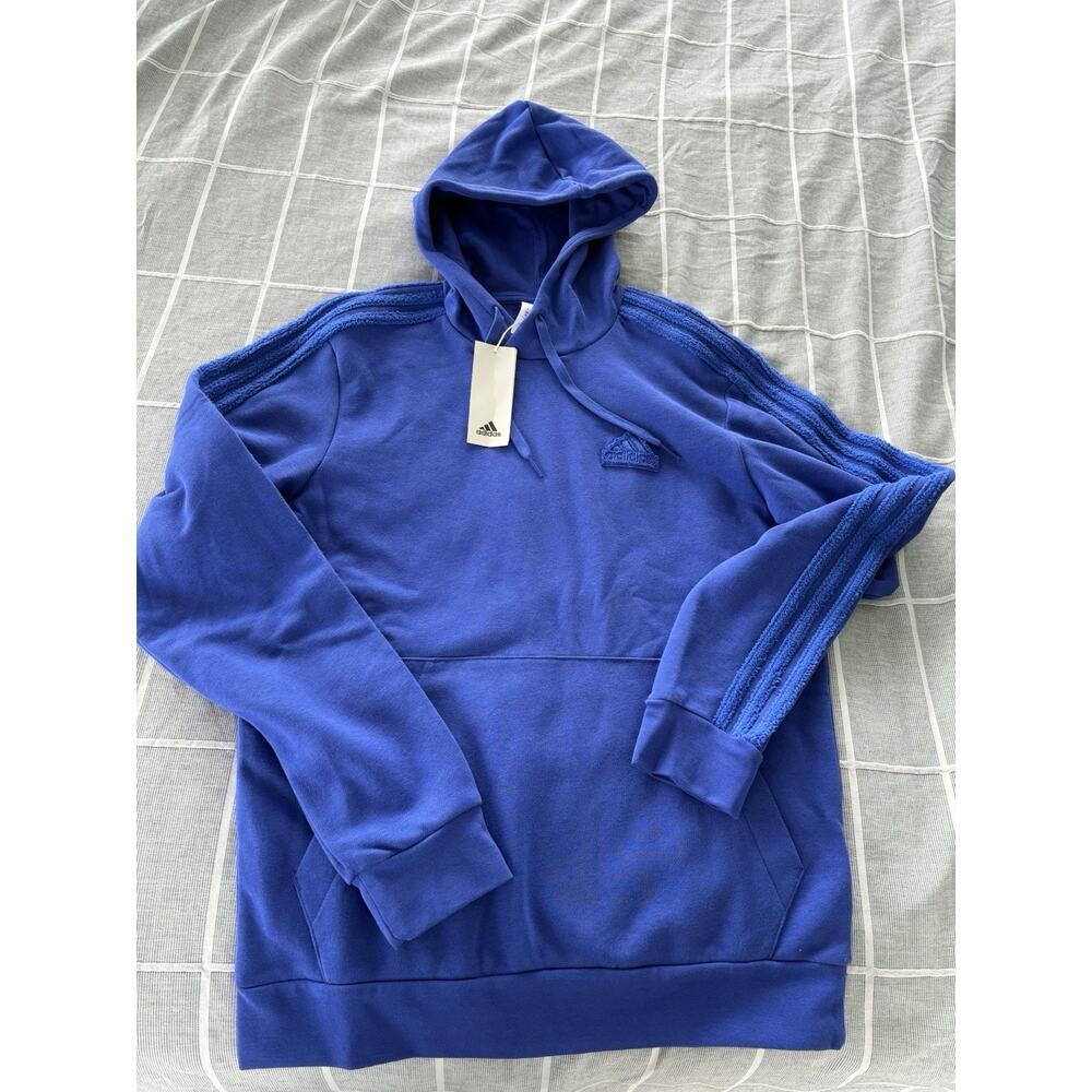 Adidas Men's Beige Coze 3-Stripes Pullover Hoodie Size S Semi Lucid Blue